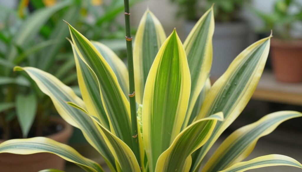 A beautifully arranged composition featuring the Lança de São Jorge plant (Dracaena trifasciata) in a lush, well-maintained setting. In the foreground, multiple thick, upright leaves exhibit vibrant green tones with striking yellow edges, showcasing the plant's unique structure. The middle section features pruned stems, reflecting a healthy, elegant shape, while the background includes blurred hints of a serene garden, emphasizing a tranquil atmosphere. Soft, natural lighting enhances the freshness of the plant, casting gentle shadows and highlighting the leaves' textures. A shallow depth of field enhances focus on the plant details while maintaining a warm, inviting ambiance. The image should convey a sense of care and maintenance, ideal for embodying the nurturing aspect of plant care. By Maya. A beautifully arranged composition featuring the Lança de São Jorge plant (Dracaena trifasciata) in a lush, well-maintained setting. In the foreground, multiple thick, upright leaves exhibit vibrant green tones with striking yellow edges, showcasing the plant's unique structure. The middle section features pruned stems, reflecting a healthy, elegant shape, while the background includes blurred hints of a serene garden, emphasizing a tranquil atmosphere. Soft, natural lighting enhances the freshness of the plant, casting gentle shadows and highlighting the leaves' textures. A shallow depth of field enhances focus on the plant details while maintaining a warm, inviting ambiance. The image should convey a sense of care and maintenance, ideal for embodying the nurturing aspect of plant care. By Maya.