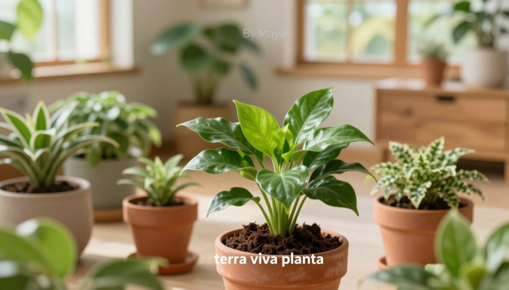 A lush indoor garden scene featuring diverse houseplants in various pots that promote a sense of vitality and growth. In the foreground, showcase a vibrant A lush indoor garden scene featuring diverse houseplants in various pots that promote a sense of vitality and growth. In the foreground, showcase a vibrant