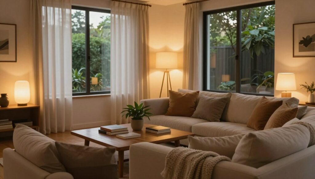 A serene living room space designed for tranquility and safety, featuring the ideal A serene living room space designed for tranquility and safety, featuring the ideal