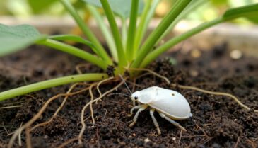bicho branco na terra da planta