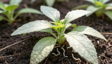 larva branca na terra da planta